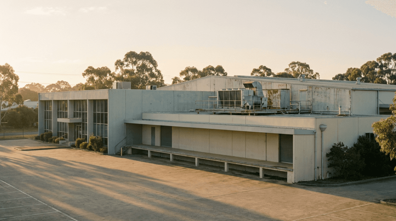 Owner-occupied commercial building with rooftop plant in early light — property, plant and equipment under AASB 116