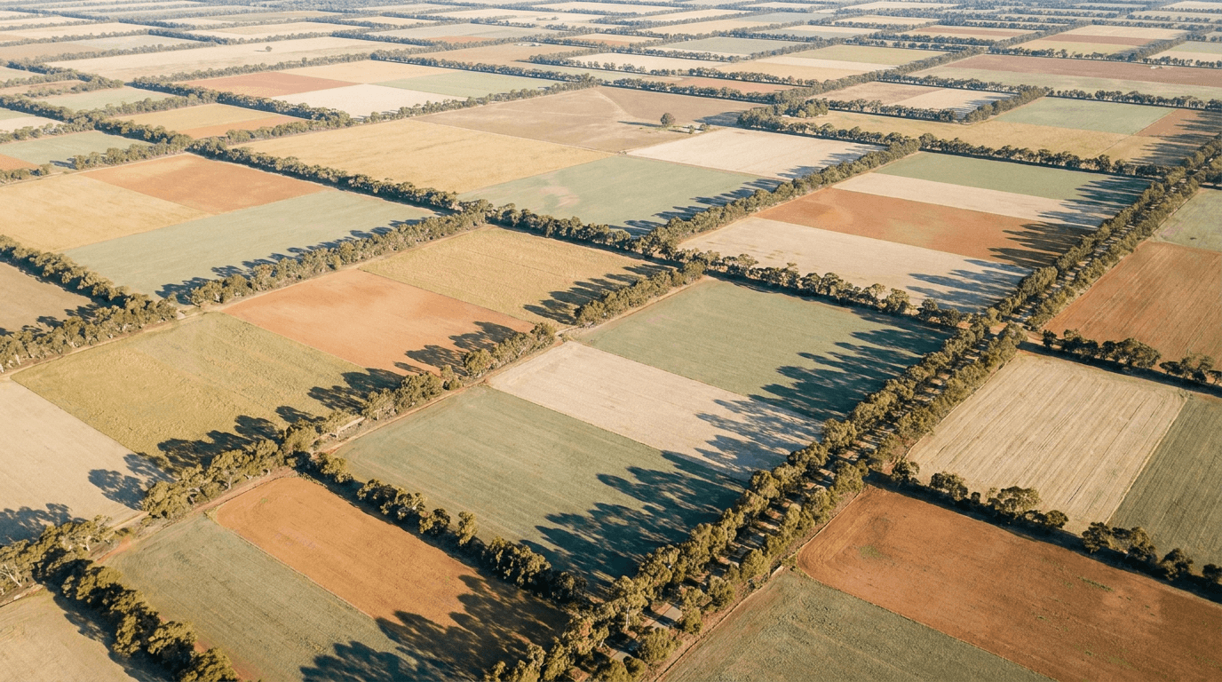 Aerial dawn view of an Australian rural-residential property estate evoking state land tax comparison