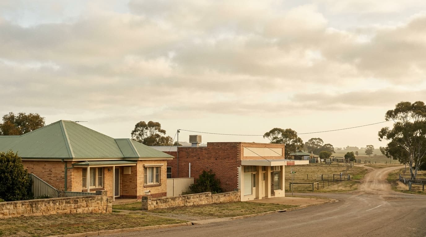 Australian property types — suburban home, commercial building and rural acreage — illustrating property valuation cost by state and type