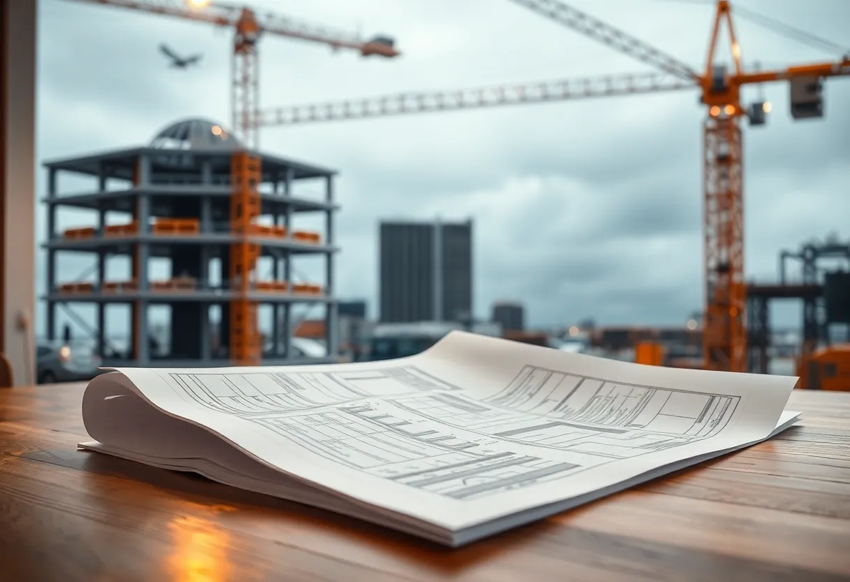 Property feasibility study — development site with blueprints